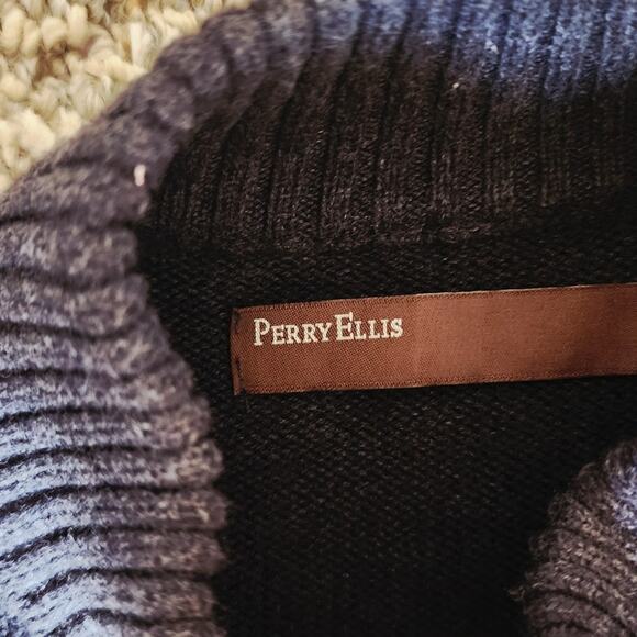 Vintage Perry Ellis 1/4 Zip 100% Cottton Sweater Classic Argyle Charcoal Gray - Picture 3 of 6